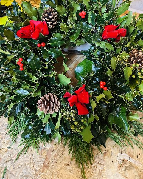 Scarlet Velvet holly Christmas wreath
