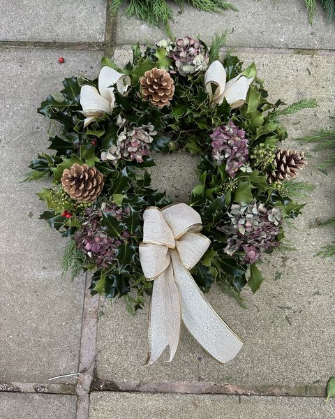 Vintage Hydrangea holly Christmas wreath